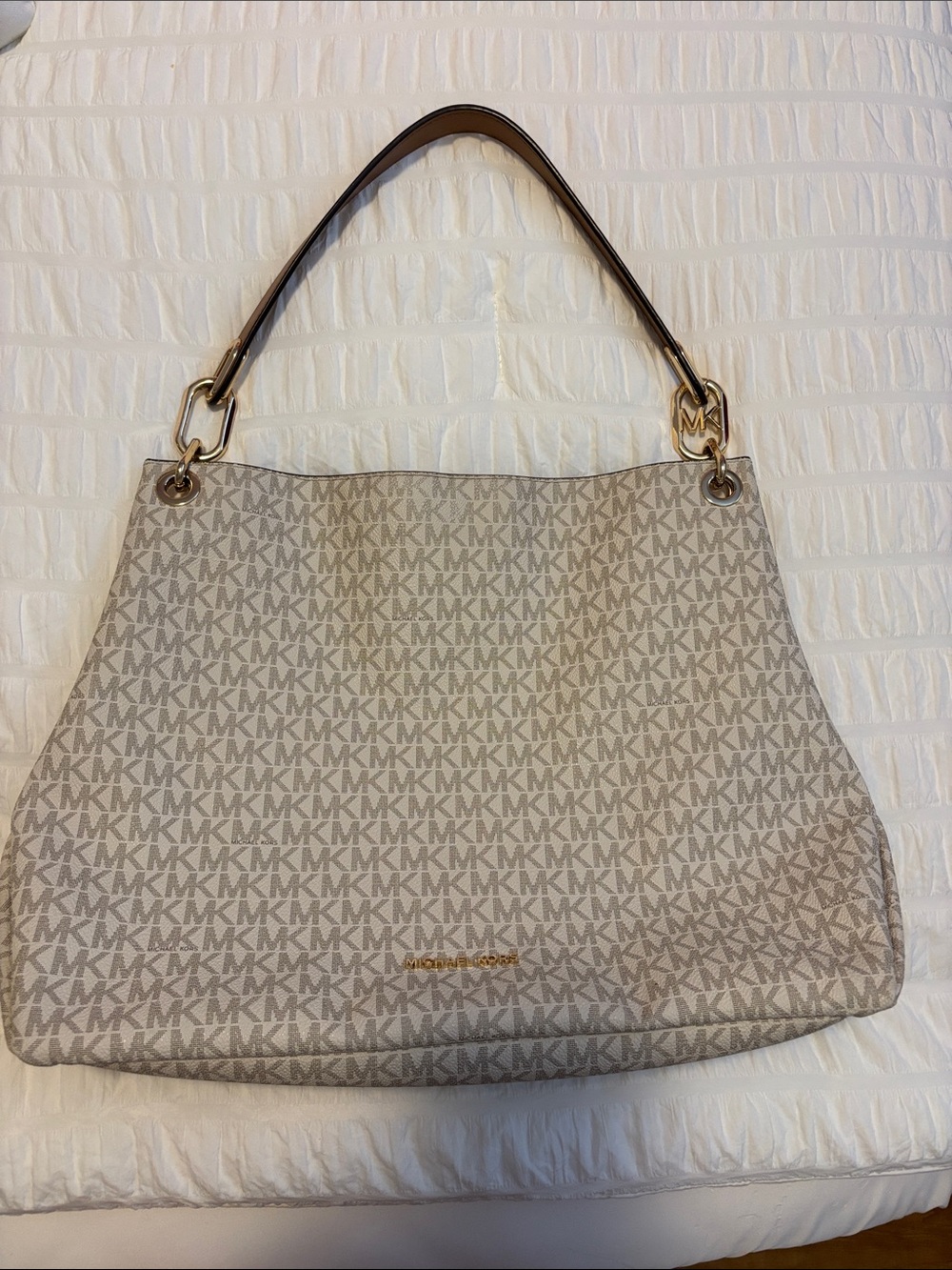 Michael Kors Beige Logo Tote with Gold Hardware